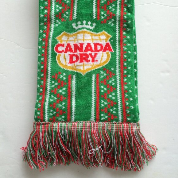 Canada Dry Soda Unisex Adult Scarf Green Fringe Striped Red Lettering - Picture 2 of 5